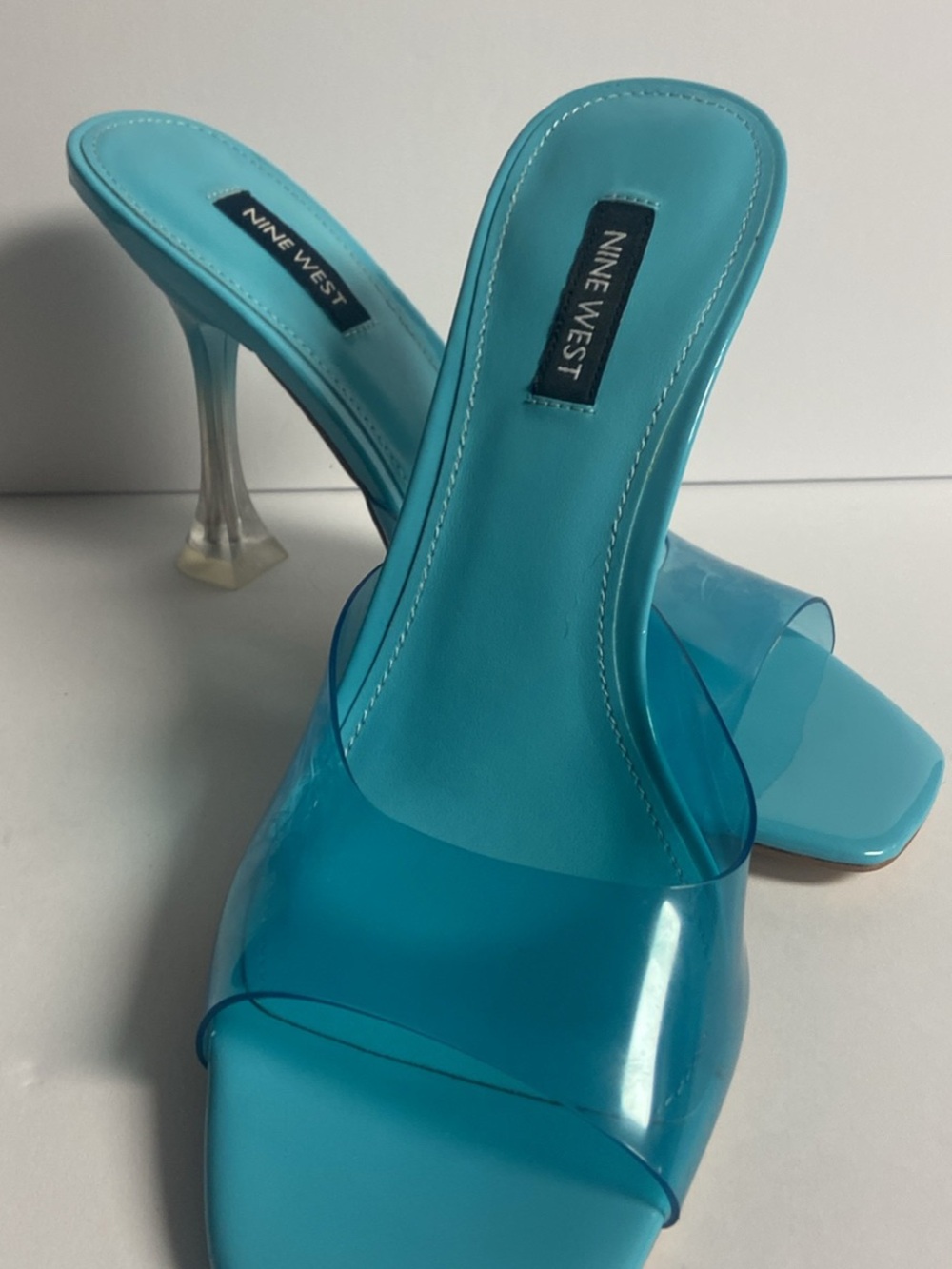 Nine West Bright Turquoise Patent Stiletto Heels with Clear Lucite Heel